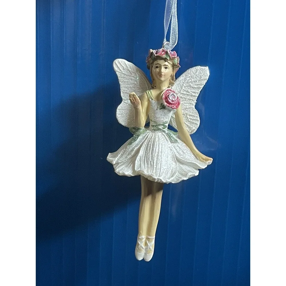 FAIRY BALLERINA w/ WINGS  A D A Rose Christmas ORNAMENT Silver Tree Holiday 4.5